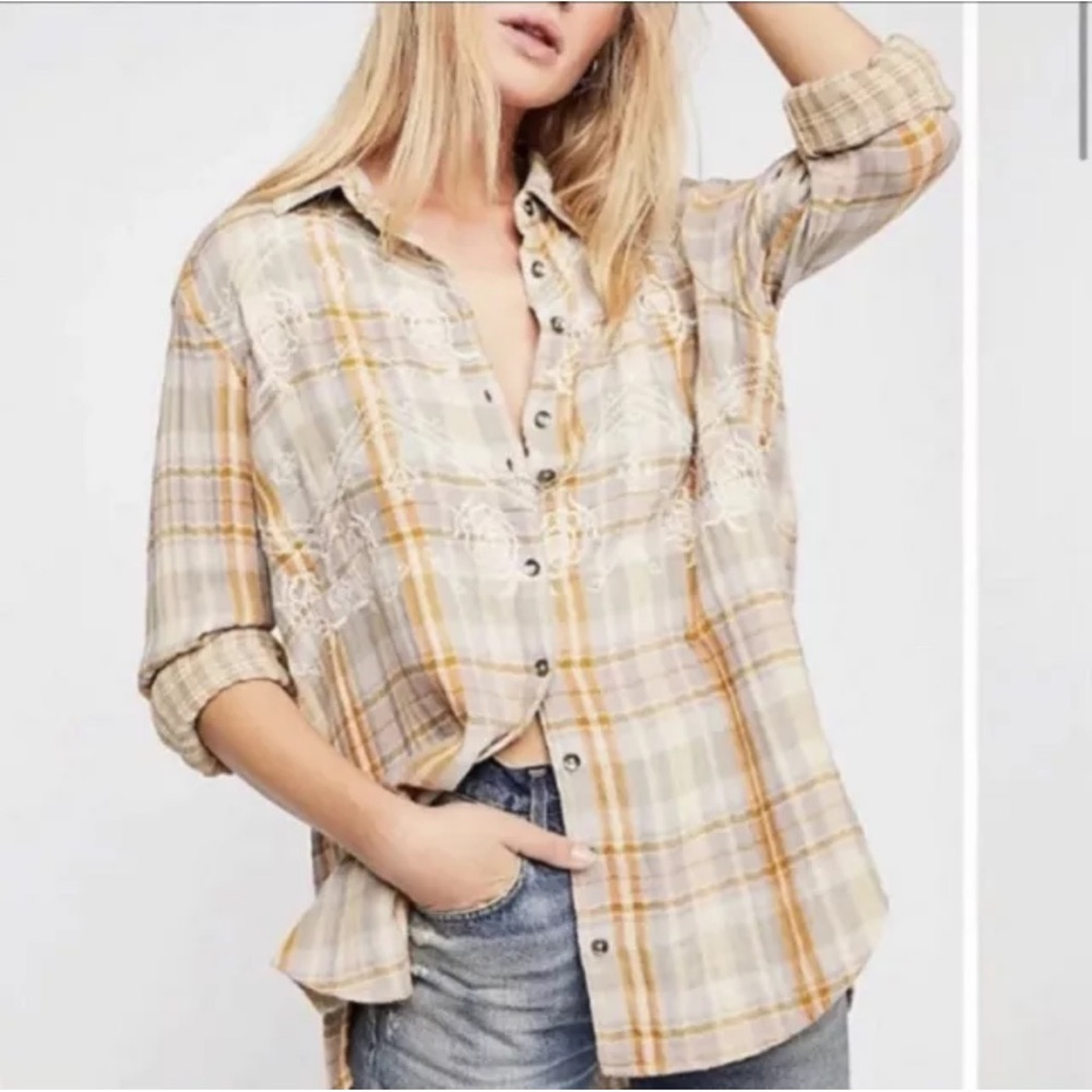 Free People embroidered button down top